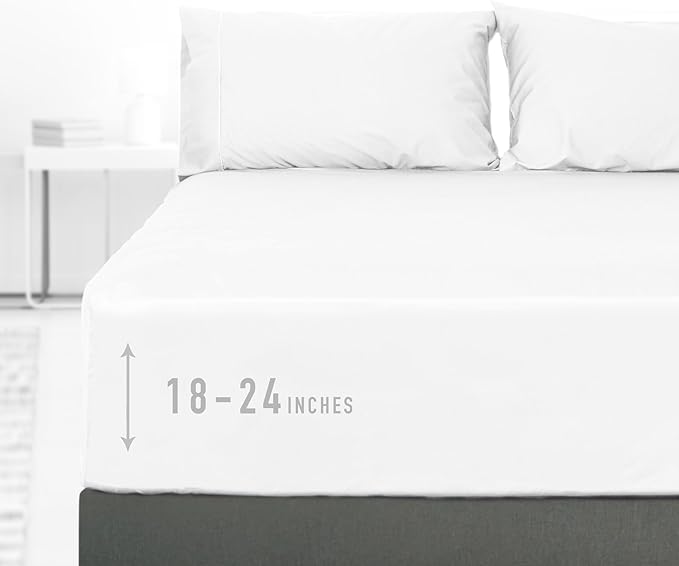 Sunflower Queen Fitted Sheet, 1-Piece Extra Deep Pocket Fitted Bottom Sheet 22", 100% Cotton Sateen Soft Breathable, White