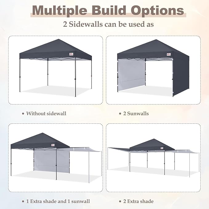 MASTERCANOPY Pop Up 10x10 Canopy Tent with Center Lock, 2 Shelters, 4 Poles, 230 Sq ft of Large Shade Space, for Camping, Picnics & Beach (10'x10',Dark Grey)
