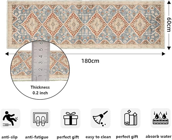 Moroccan Trellis Hallway Runner Rug Non-Slip Washable Geometric Standing Mats Anti-Fatigue Long Farmhouse Kitchen Mat Soft Low-Pile Distressed Area Rugs for Bathroom,Bedroom,Laundry 2' X 3'