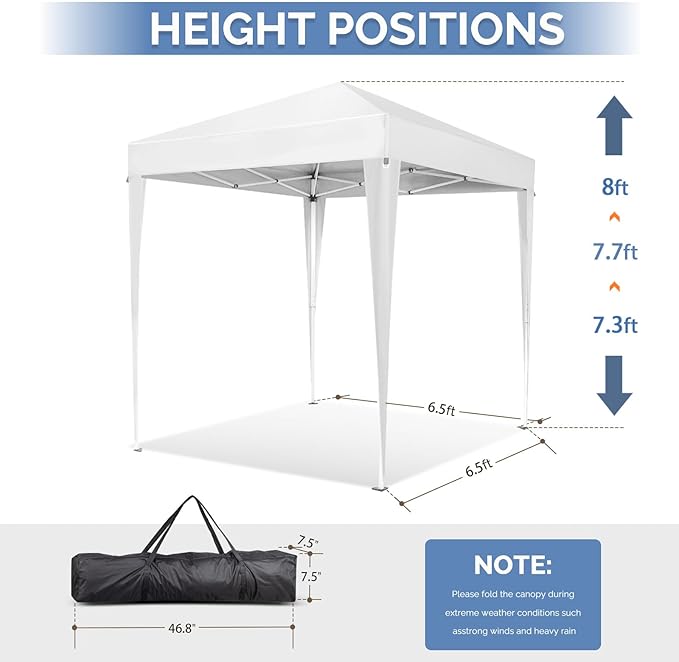 VINGLI 6.5x6.5 Pop Up Canopy Tent with Sidewalls, Outdoor Gazebo Canopy Tent, Patio Event Tents Outdoor Event Shelter for Parties (White)