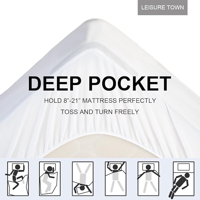 LEISURE TOWN Mattress Pad Full Size Soft Cotton Mattress Cover,Quilted Fitted Mattress Topper with Deep Pocket fits 8-21 inch Mattress,Breathable Fluffy Pillow Top,Cooling Mattress Protector,White