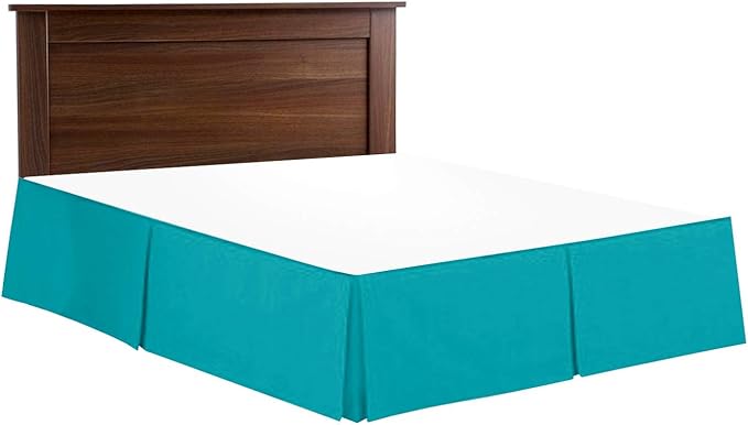 Bed Skirt - 100% Cotton 800 Thread Count Box Pleated Bed Skirt - Luxury Pleated Dust Ruffle, Hotel Quality Modern Bed Skirt, Easy Fit with 12 Inch Tailored Drop, Queen XL, Turquoise