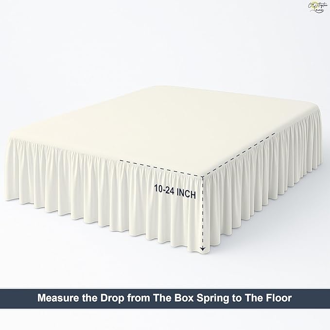 Cottington Lane Ruffled Bed Skirt Full Size with Split Corner, Brushed Microfiber Hotel Quality Ivory Dust Ruffle, 24 Inch Drop Gathered Bedskirt, Soft and Stylish, Shrinkage and Fade Resistant
