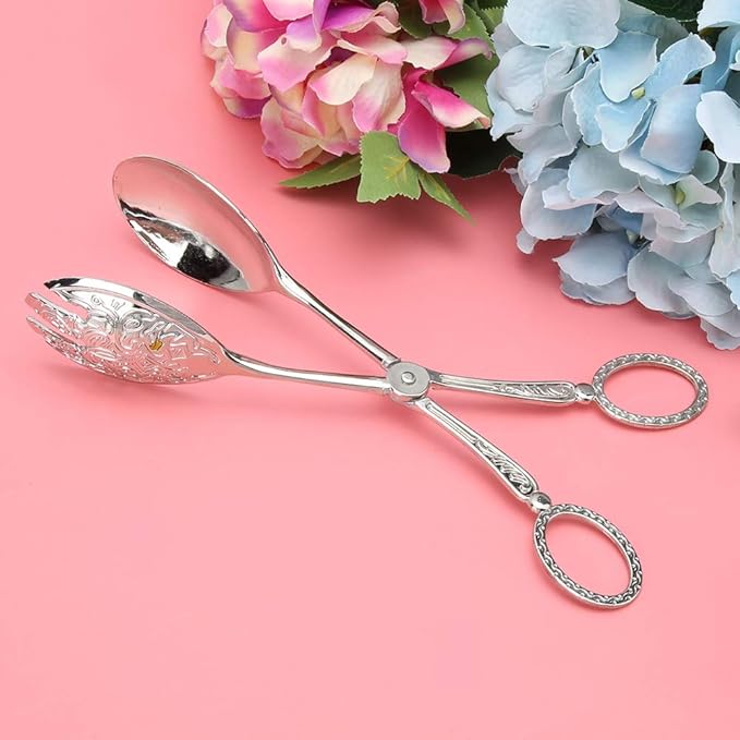 Serving Tongs 9.1in Zinc Alloy Non-Slip Silver Finish
