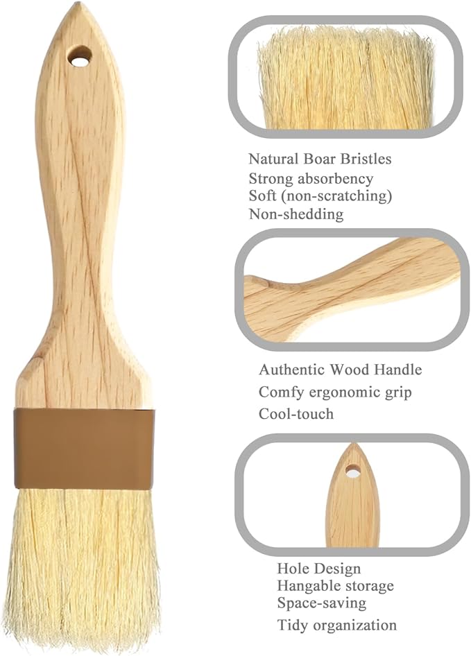 NXRACSH Pastry Brush,2 inch Basting Brush for Cooking and Baking,Natural Bristle Food Brush for Oil & Sauce,No Bristles off,Easy Clean,Durable Kitchen Marinade Butter Culinary Utensil (2 Pack)
