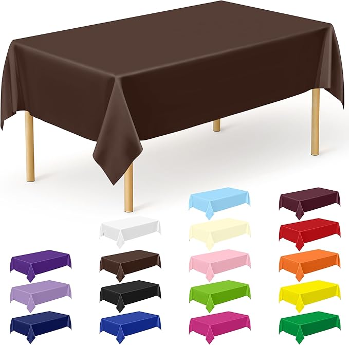 QZYL 12 PCS Brown Plastic Tablecloths, 54 in x 108 in Dinner Table Cloths, Rectangle Table Cover for Birthday Party Family Gathering Wedding