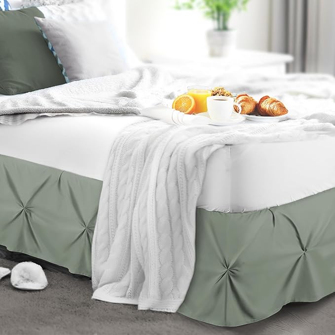 Nestl Sage Green Bed Skirt Cal King Size, Pinch Pleat Cal King Bed Skirt, 14" Inch Drop Cal King Bedskirt, Hotel Quality Bed Skirts, Microfiber Bedskirt for Cal King Bed, Sage Green Cal King Bed Skirt