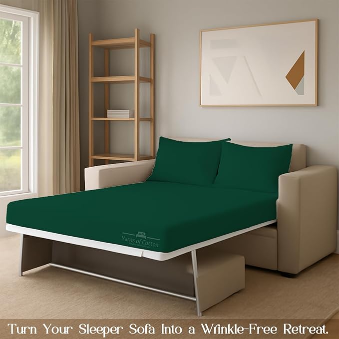 Sleeper Sofa 4 Piece Bed Sheet Set Premium Quality 100% Cotton 500 Thread Count, Smooth & Super Soft Sateen Weave, Extra Soft Bed Sheets, Wrinkle Free, 6 Inch Deep Pocket (Full, Olive)