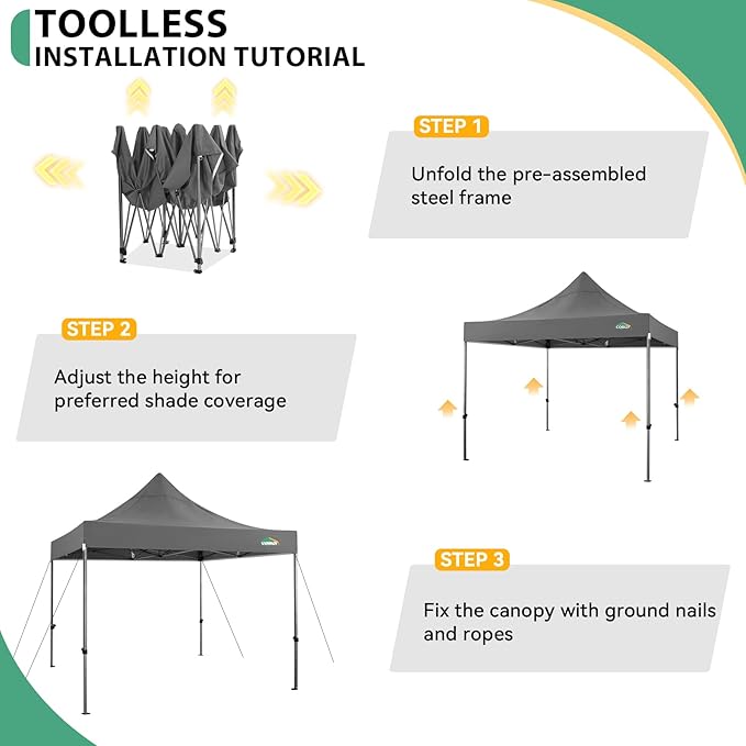 COBIZI 10x10 Heavy Duty Pop Up Canopy Tent with 4 Sidewalls Thicken Frame, Commercial Easy Up Outdoor Wedding Party Tents, All Season Waterproof Windproof with Stakes Sandbags Ropes Roller Bag, Gray