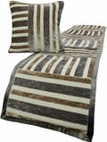 The HomeCentric King/Queen/Twin Beige & Grey Designer King 90"x18" Bed Runner with 2 Pillow Cover, Patchwork Bed Scarf on Velvet Fabric - Striation