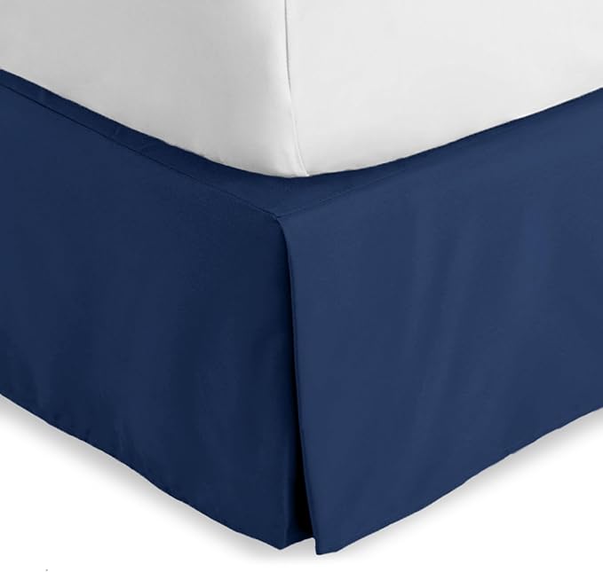 Bare Home King Bed Skirt - 15-Inch Tailored Drop Easy Fit - Bed Skirt for Beds - Center & Corner Pleats (King, Dark Blue)
