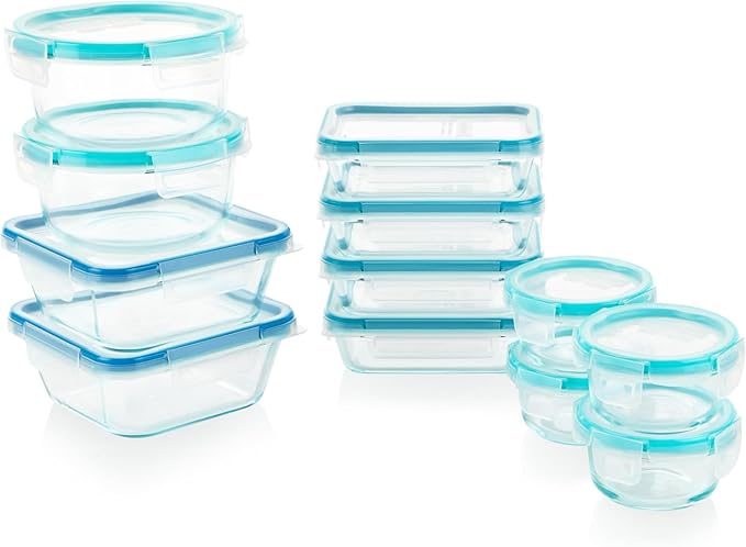 Snapware Glass Total Solutions (12-Pack) Food Storage Containers Set, (1, 2 & 4 Cup), Airtight & Leakproof Plastic Locking BPA-Free Lids, Freezer Dishwasher Microwave Safe
