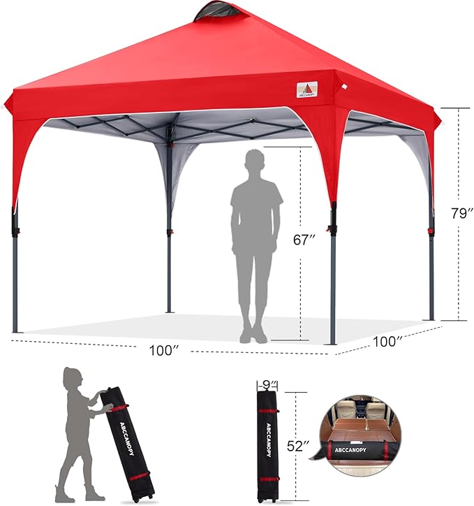 ABCCANOPY Outdoor Pop up Canopy Tent, 8x8 Instant Portable Canopy for Camping, Beach, Backyard, Red