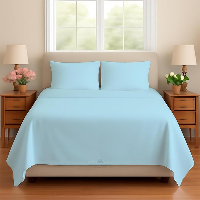 Sleeper Sofa 4 Piece Bed Sheet Set Premium Quality 100% Cotton 500 Thread Count, Smooth & Super Soft Sateen Weave, Extra Soft Bed Sheets, Wrinkle Free, 8 Inch Deep Pocket (Full, Light Blue)