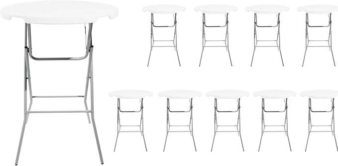 PRO&Family Commercial Round Folding Table, White Top, Powder-Coated Steel Frame, High-Impact Polyethylene Construction, Perfect for Wedding, Party, Shool, Church. (10, 32")