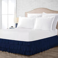 Multi-Ruffle Bed Skirt, Soft Multi Elastic Dust Ruffles with Wrap Around Bed Skirt Easy Fit with 18 Inch Drop 100% Cotton 800 Thread Count (Full XXL, Navy Blue)