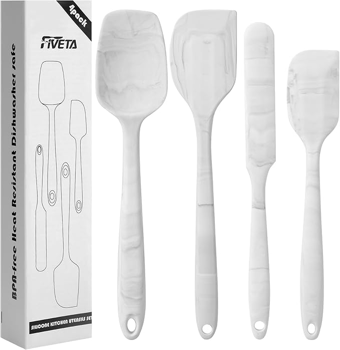 FIVETAS Food Grade Silicone Rubber Spatula Set for Baking,Cooking.High Heat Resistant Non Stick,Dishwasher Safe,Stainless Steel Core Handle,BPA-Free,Marbling set of 4