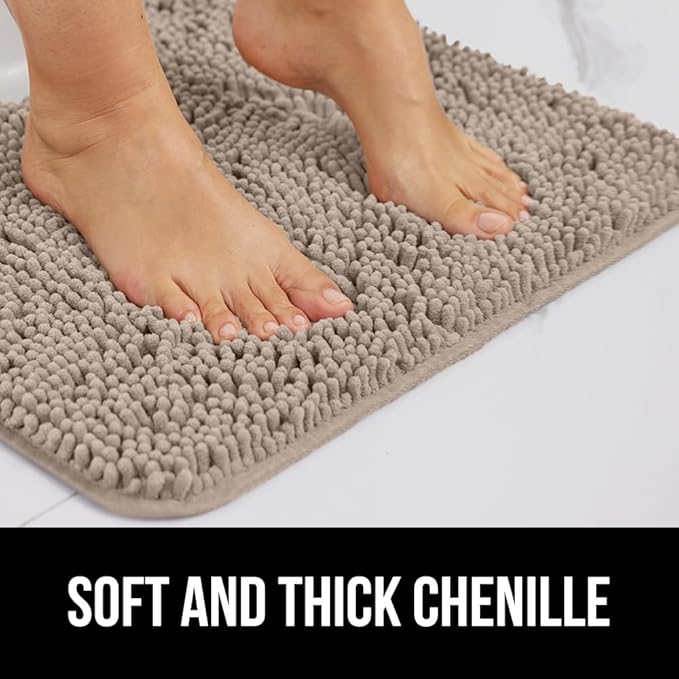 GORILLA GRIP Bath Rug Mat 60x24, Thick Absorbent Chenille, Quick Dry Microfiber Mats, Rubber Backing Washable Shower Floor Rugs, Bathmat Runner, US Designed Bathroom Home Decor Accessories Gray Beige