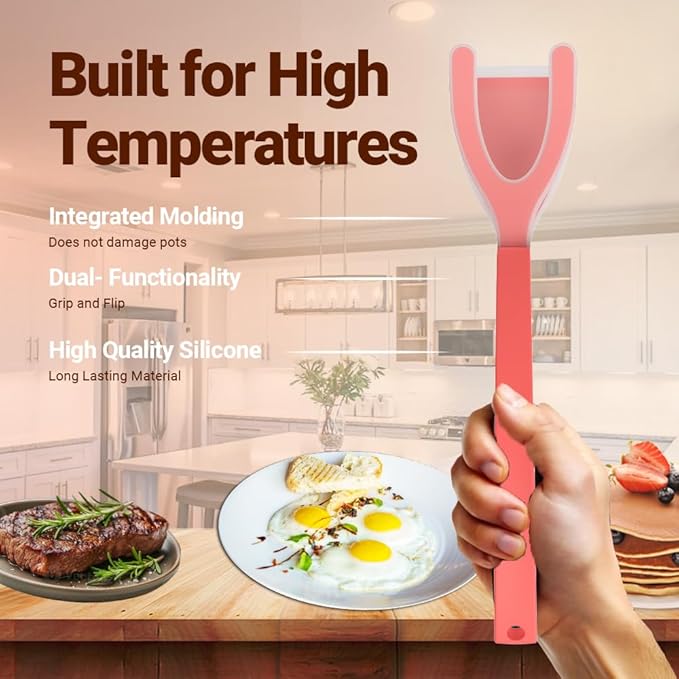 ZONZEST Silicone Egg Flipper Spatula Tongs (Set of 1) – Non-Stick 2-in-1 Grip & Flip Kitchen Tongs for Pancakes, Fish, Eggs, and More – Heat Resistant Cooking Tool (Red)