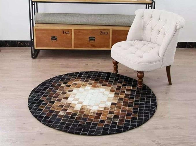Round Ethnic Rug for Living Room | Handcrafted Designer Floor Carpet with Central Mandala Pattern | Traditional Decorative Area Mat for Home Décor(Brown_7x7)