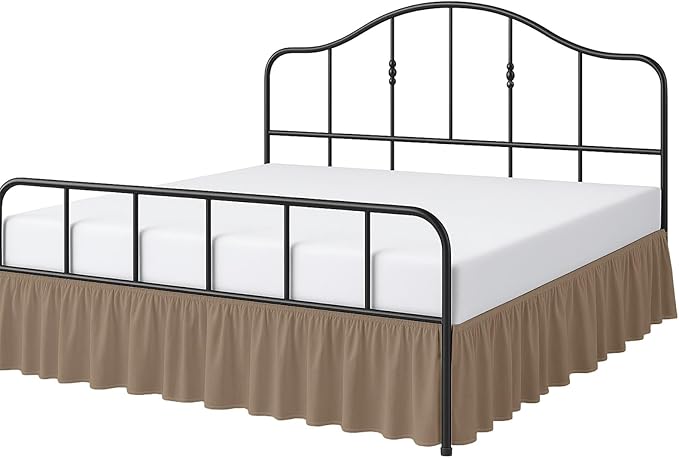 Cottington Lane Ruffled Bed Skirt Full Size with Split Corner, Brushed Microfiber Hotel Quality Taupe Dust Ruffle, 24 Inch Drop Gathered Bedskirt, Soft and Stylish, Shrinkage and Fade Resistant