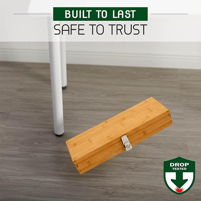 Bamboo Knife Lock Box & Kitchen Drawer Organizer with Key for Child Safety