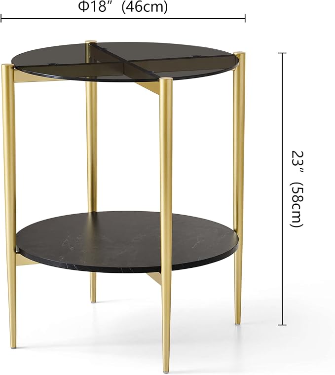 LumFurn Round Glass End Table, Mid-Century Modern Design Sofa Table