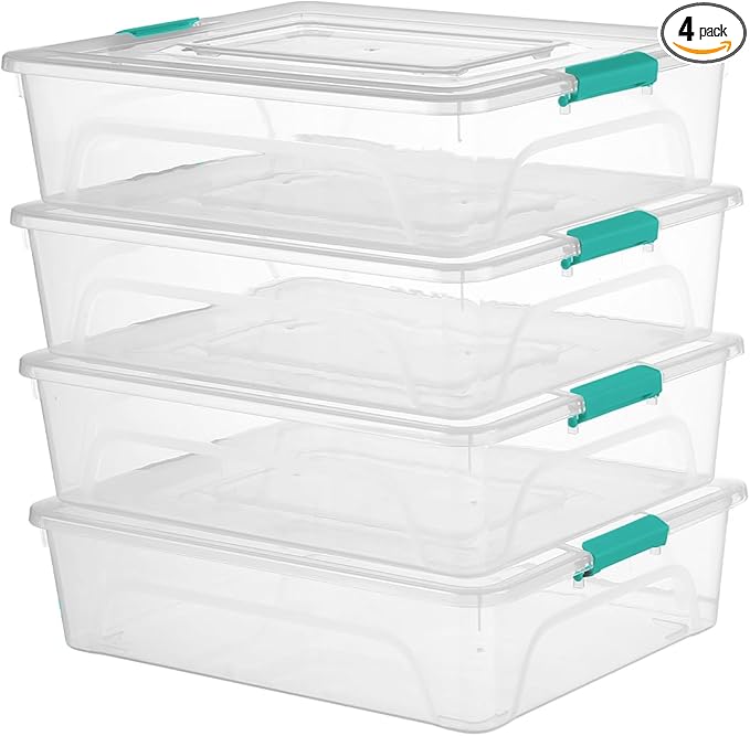 novelinks Clear Plastic Storage Bins with lids, Stackable Storage Containers, Durable Craft Storage Boxes, Organization Containers for Home Office (10 Quart 4 Pack Green)
