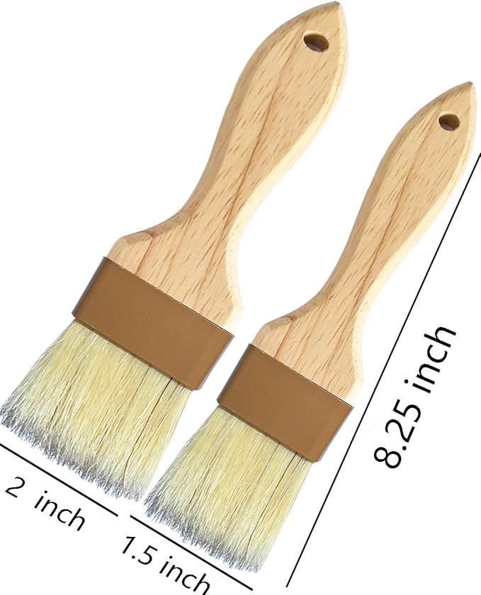 NXRACSH 2" & 1.5" Non-Shedding Natural Boar Bristle Pastry & Basting Brush - Food-Grade, Heat-Resistant Cooking Gadgets for Baking, Grilling, Butter, Egg Wash, Oil, Sauce, Marinade, Roasting,Coffee