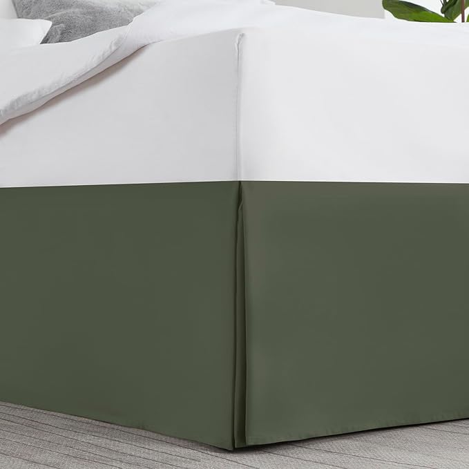 Nestl Olive Green Twin XL Bed Skirt - Twin XL Size Bed Skirt 14 Inch Drop - Brushed Microfiber Bed Skirts - Hotel Quality Pleated Bed Skirt - Shrinkage & Fade Resistant