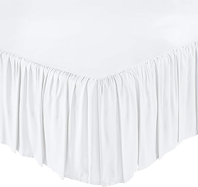 KRISHNA Ruffled Bed Skirt with Split Corners Twin, 100% Microfiber Hotel Quality, 10 Inch Drop Dust Ruffle Gathered Bedskirt with Platform, 39" x 75", White