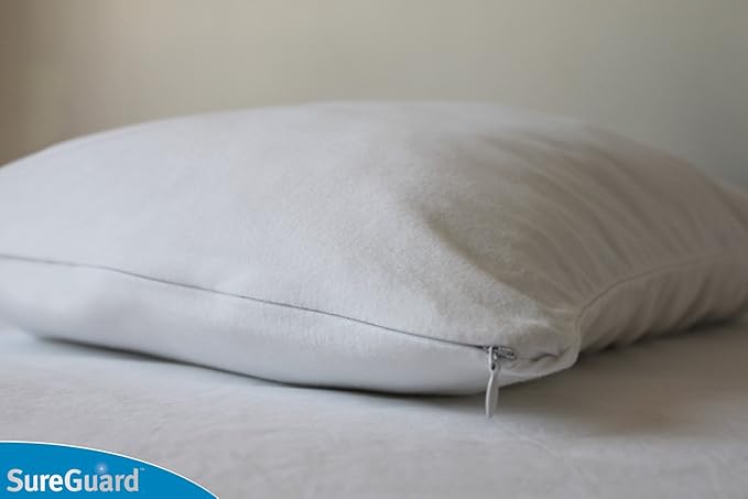 Set of 2 Travel Size SureGuard Pillow Protectors - 100% Waterproof, Bed Bug Proof, Hypoallergenic - Premium Zippered Cotton Covers - Smooth