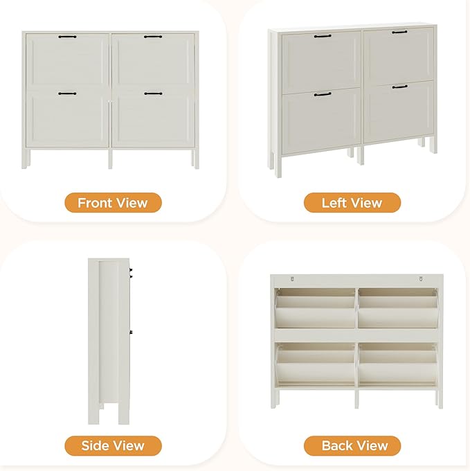 LOUVIXA Shoe Cabinet with 4 Flip Drawers, Narrow Shoe Storage Cabinet, Freestanding Shoe Cabinet Organizer, Hidden Shoe Rack Cabinet for Entryway, Hallway (4-Drawers, Off White/4-drawers)