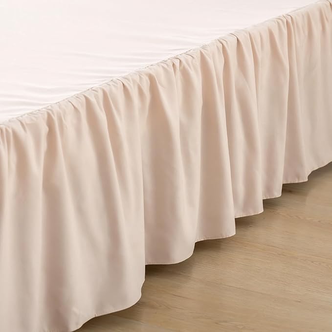 Bed Skirt Twin Size Ruffled Bed Skirts with Split Corners, 12 Inch Drop Dust Ruffle Bed Skirt with Platform, Cream, 12" Twin