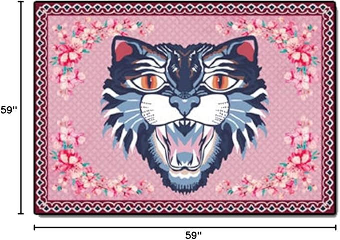 Cartoon Animal Pattern Area Rug Cute Cat Luxury Floral Decor for Carpet Farmhouse Bedroom Living Room Rugs Bathroom Kitchen Runner Mat Indoor Outdoor Non Slip Doormat 5' X 5'