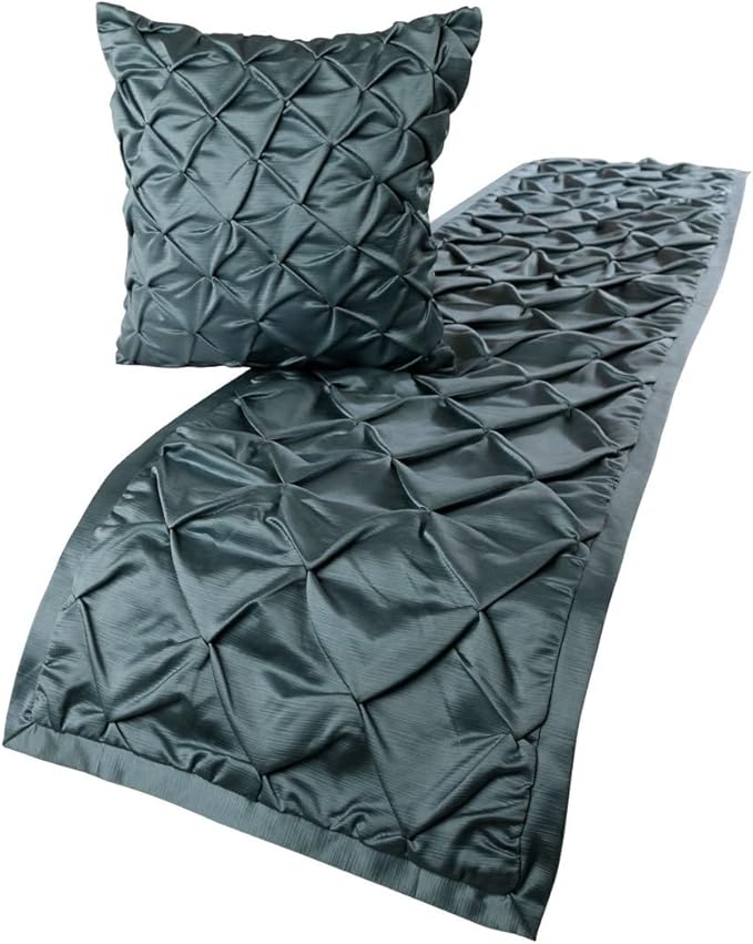 The HomeCentric Decorative Blue CA King 86 x 18 inch Bed Runner Without Pillow Cover, Satin Pintucks Bed Scarf, Solid Color Modern - Satin Nights
