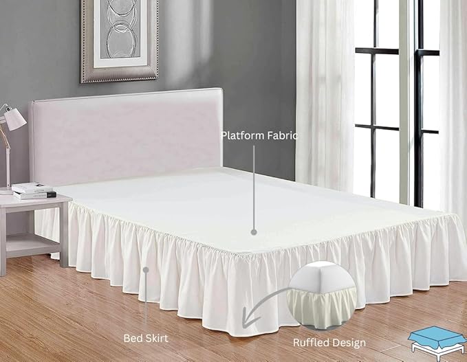 Ruffle Bed Skirt with Split Corners, Microfiber Dust Ruffled for a Perfectly Tailored Bedding Ensemble, Wrinkle and Fade Free, Easy Fit, Twin Size 18 Inch Drop, Ivory