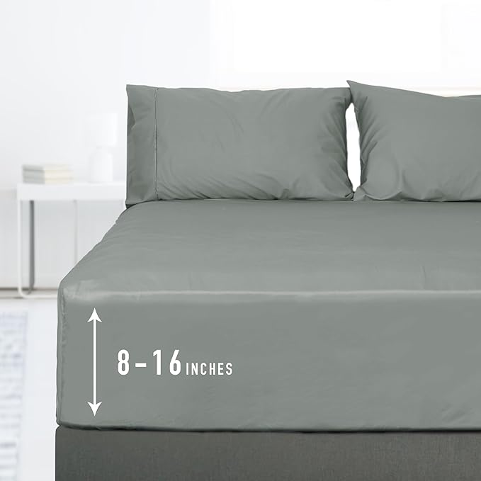 Sunflower Twin Fitted Sheet, 1-Piece Deep Pocket Fitted Bottom Sheet 15", 100% Cotton Sateen Soft Breathable, Ultimate Gray