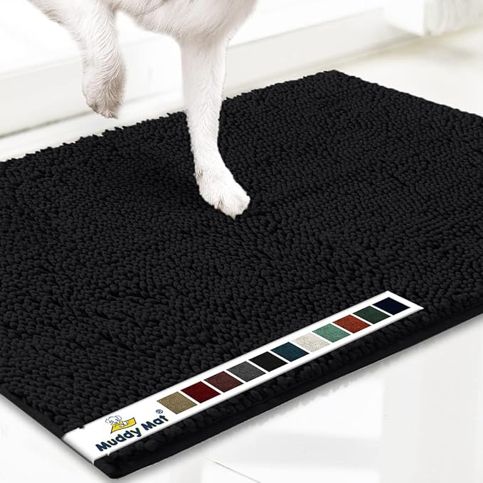 Muddy Mat® | Super Absorbent Door Mat Indoor, Microfiber Quick Dry Chenille Entryway Rug, Non-Slip Front Door Mat, Indoor Mats for Entryway, Machine Washable Pet Rug, Black XXXL 72"X48"