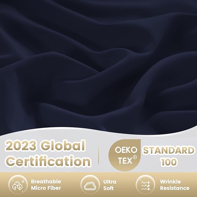 Lightweight King Sheet Set - 4 Piece Silky Soft Breathable Bed Sheet & Pillowcase Set, 16" Deep Pocket Hotel Luxury Wrinkle Free Easy Care Bedding Sheets, Dark Blue