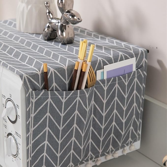 Microwave Oven Cover Dust Oil Proof Cotton Linen Waterproof Fabric Cloth Machine Protector Decorative Kitchen Appliance Cover 30 * 90cm Oven Cover Cloth Dust Cover(white)