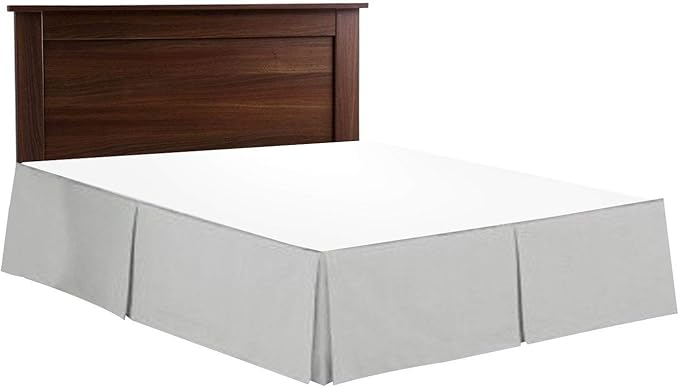 Bed Skirt - 100% Cotton 800 Thread Count Box Pleated Bed Skirt - Luxury Pleated Dust Ruffle, Hotel Quality Modern Bed Skirt, Easy Fit with 12 Inch Tailored Drop, Queen, Light Grey