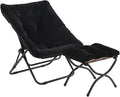 Tiita Folded Chair with Ottoman, Soft Faux Fur Oversized Folding Accent Chair,Lazy Chair, Metal Frame Moon Chair for Bedroom, Living Room, Dorm Rooms, Garden and Courtyard