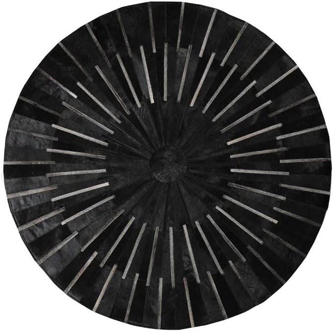 Sn Alef Home Round Designer Rug for Living Room | Handcrafted Black & White Boho Floor Carpet | Modern Ethnic Circular Mat for Home Décor & Meditation Space (Black_10x10)