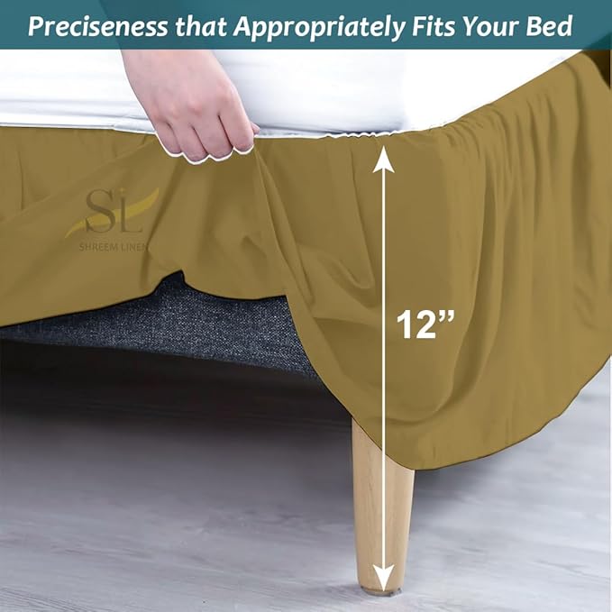Shreem Linen Ruffled Bed Skirt with Split Corners, Gathered Style, 100% Microfiber, 12-Inch Drop, Dust Ruffle Bedskirt with Platform, Cal-King, Taupe