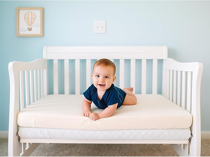 Organic Cotton Crib Mattress Protector (Water-Resistant) - Breathable Fitted Liner Pad, GOTS-Certified, Hypoallergenic, Made in USA – Mini-Crib 38" x 24" - Pack of 1