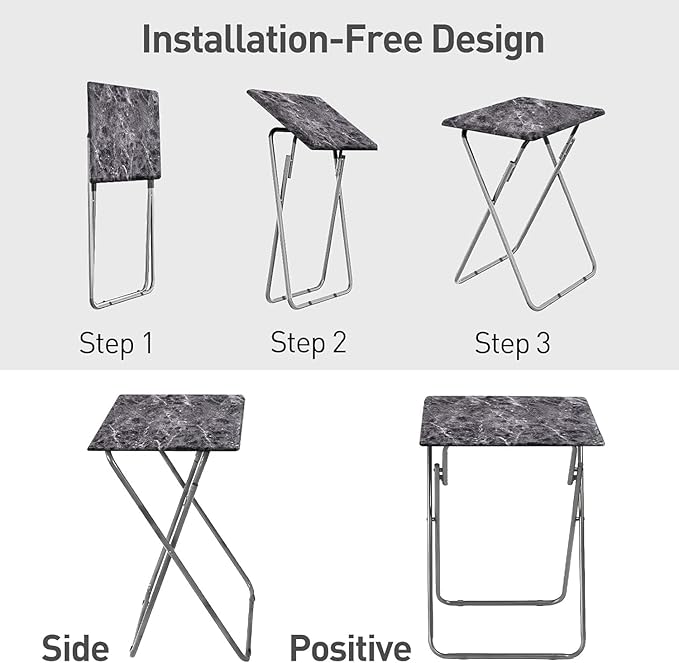 Tv Trays Folding Tv Table, Dinner Table for Eating with Sturdy Metal Frame, Small Foldable Snack Trays Table for Living Room, Couch,Sofa, Bed, No Assembly Required (Black Marble 2-Piece Set)