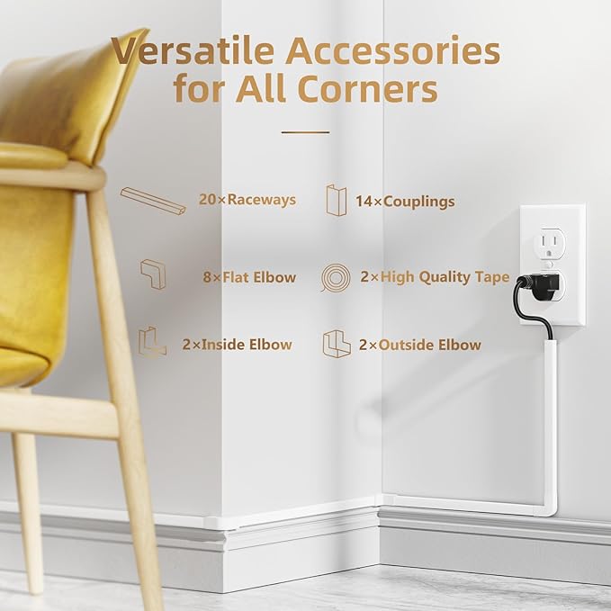 Delamu Cord Hider, 315in Cord Covers for Wires on Wall, One-Cord Cable Hider, Wire Hiders Wire Covers for TV Cords on Wall, Easy Mount Cable Cover Management Kit, 20 x L15.7 W0.59 H0.4in, White