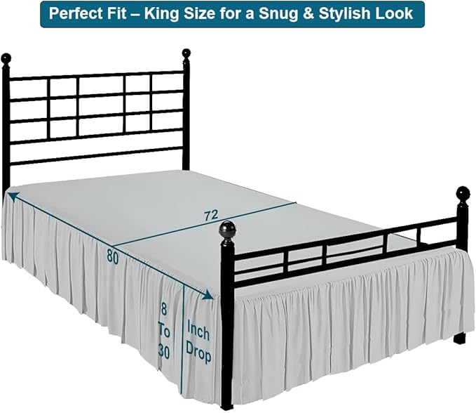 Shreem Linen Ruffled Bed Skirt with Split Corners, Gathered Style, 100% Microfiber, 24-Inch Drop, Dust Ruffle Bedskirt with Platform, King, Light Grey
