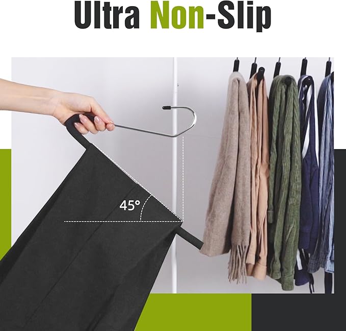 Spring Fever Space Saving Open Ended Heavy Duty Chrome Plating Non Slip Friction Foam Coated Slack Pants Trousers Hangers Black 5